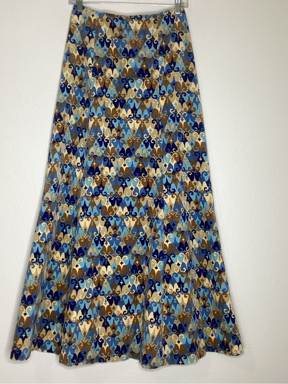 Vintage Neiman Marcus Maxi Skirt Italy Blue Brown Cotton Sz 12